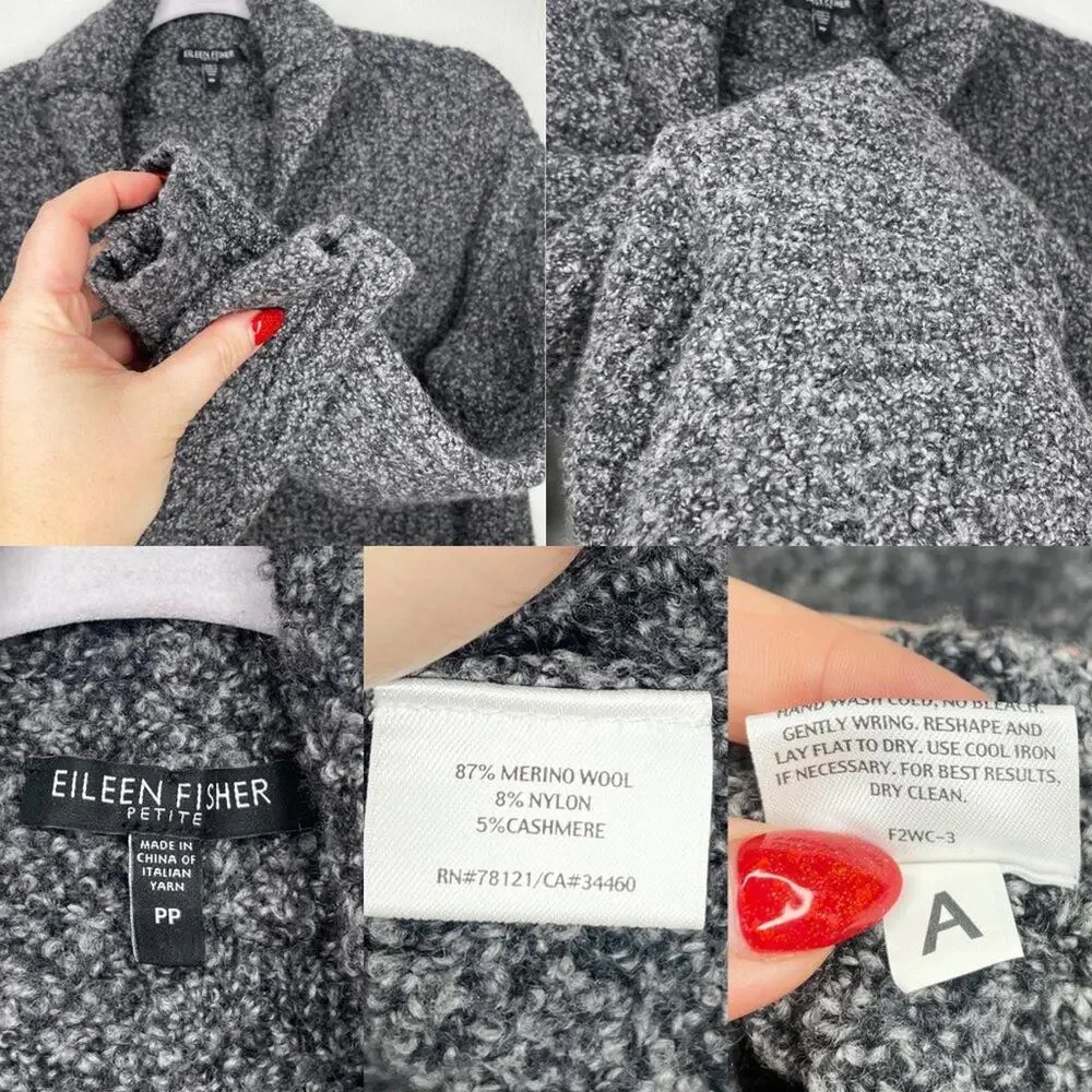 Eileen Fisher Cowl Neck Boucle Long Sleeve Pebble Grey Knit Sweater XS Petite